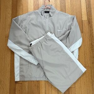 Perry Ellis America Tan and Cream Sweatsuit Jacket and Pants Set Mens XL